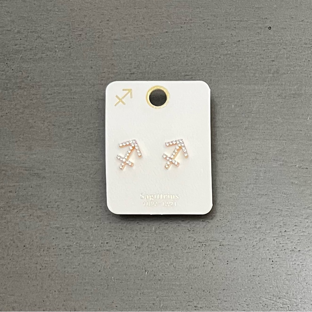♐️🏹Sagittarius Astrological Zodiac Sign Crystal Gold Earrings Nov 22 - Dec 21